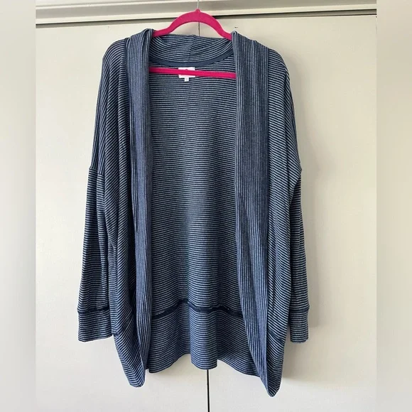 Sundry Brushed Knit Cocoon Cardigan in Blue & White Stripes - Picture 2 of 5